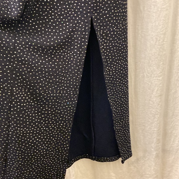 Caché Vintage BodyCon Evening Dress Side Slit Glitter Polka-Dot Navy Size 8 - Picture 8 of 9